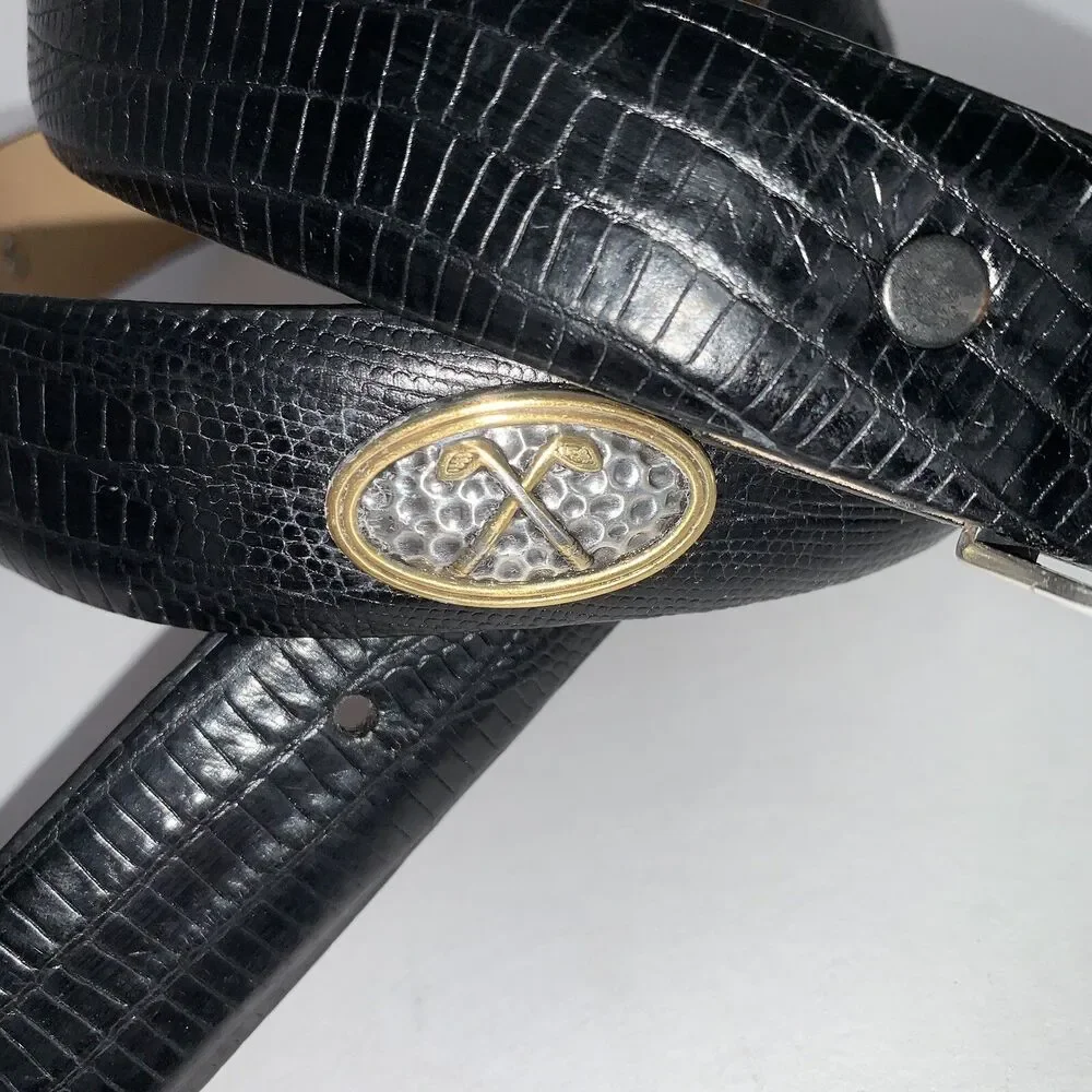 Golf Men's 34 Genuine Black Italian Calfskin Leather Lizard Embossed